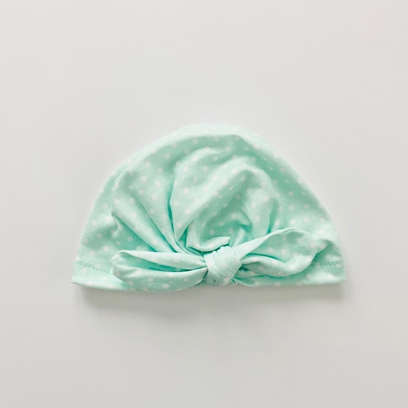 Baby Girl Mint Dot Ruched Turban Hat - Picture 2 of 5